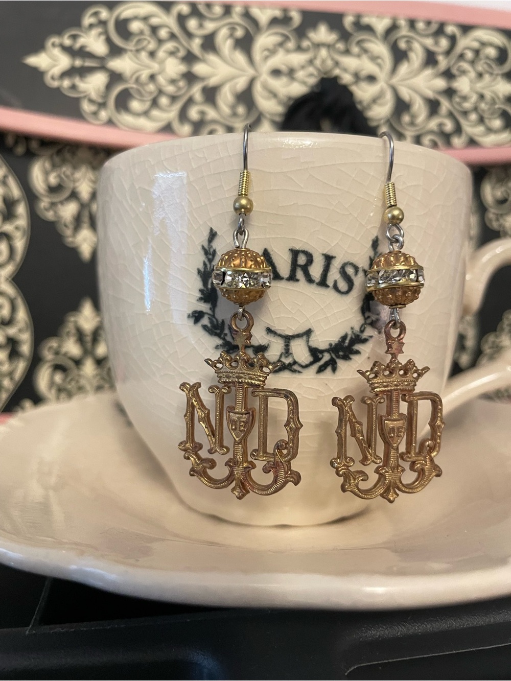 Gold Crown Monogram Notre Dame Drop Earrings - Elegant Women’s Jewelry